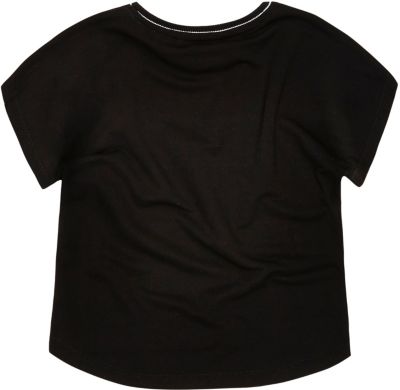 Mini girls black metallic heart print T-shirt